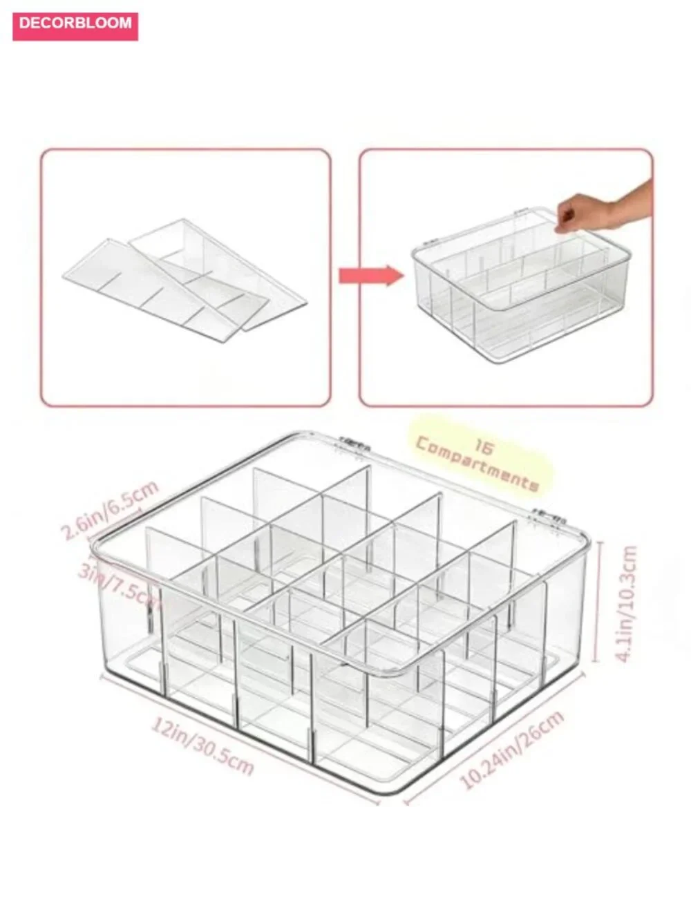 16-Compartment Acrylic Tea Bag Storage Organizer with Lid, Clear, Stackable,